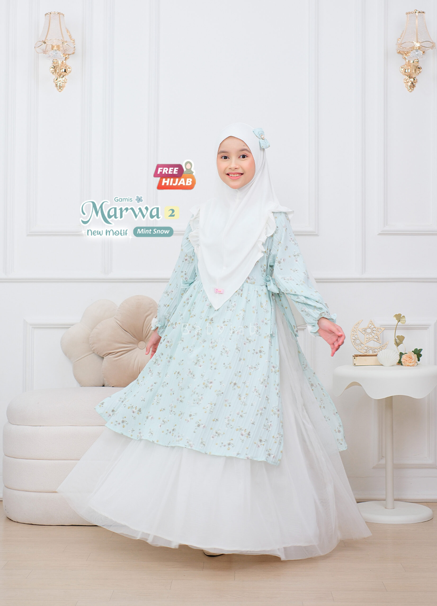 Gamis Marwa 2 New Motif Babyjab Jilbabkakak Mint Snow
