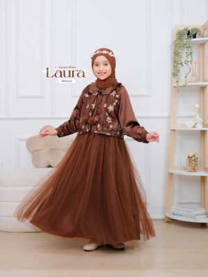 Luxury Dress LAURA Babyjab Gamis Anak Premium Eid 2026 Warna Mahogany
