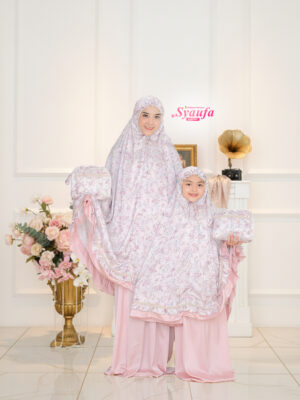 Mukena Syaufa Armany Premium Couple Ibu dan Anak Motif Bunga Soft Pink