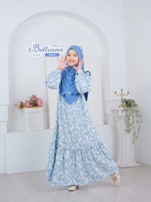 Gamis Anak Motif Bunga Belliana Dress Set Denim dari Babyjab